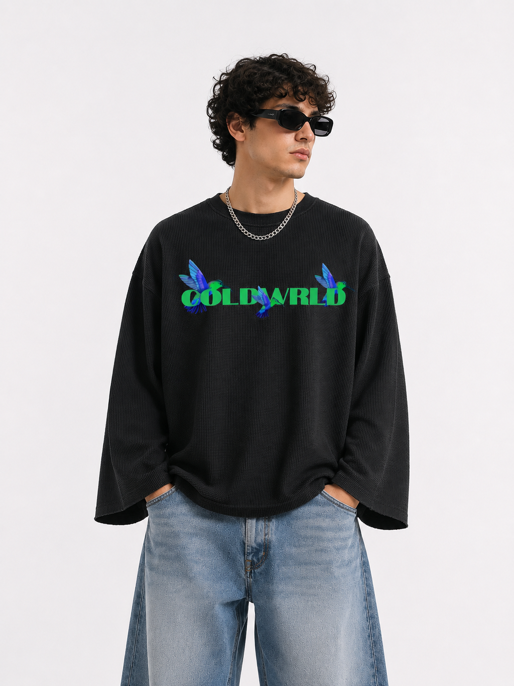 Hummingbird Waffle Knit Tee - Black Coldwrld
