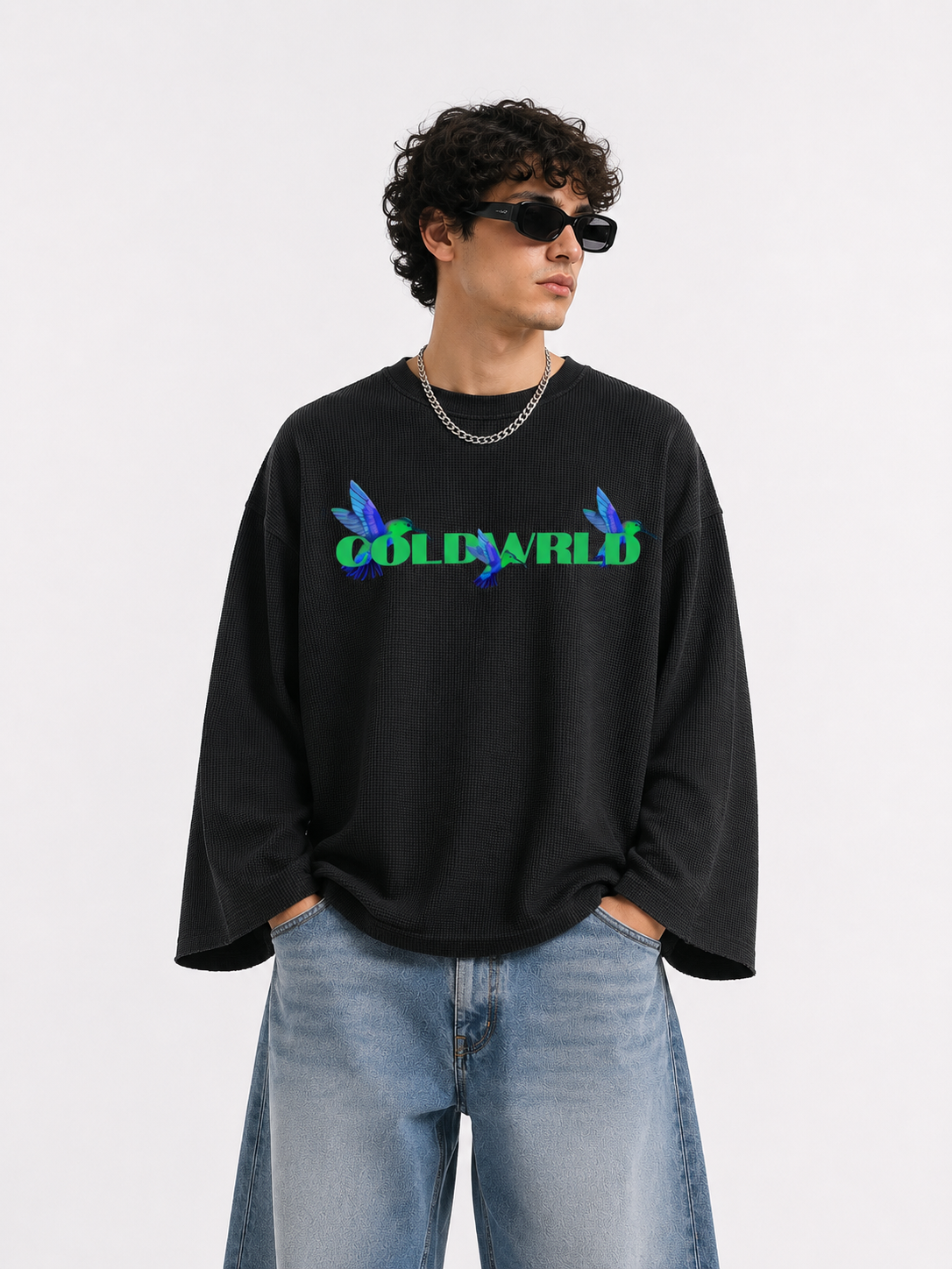 Hummingbird Waffle Knit Tee - Black Coldwrld