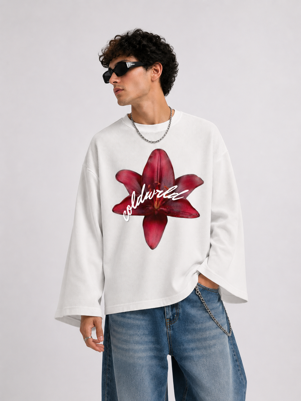 Red Lily Waffle Knit Tee - White Coldwrld