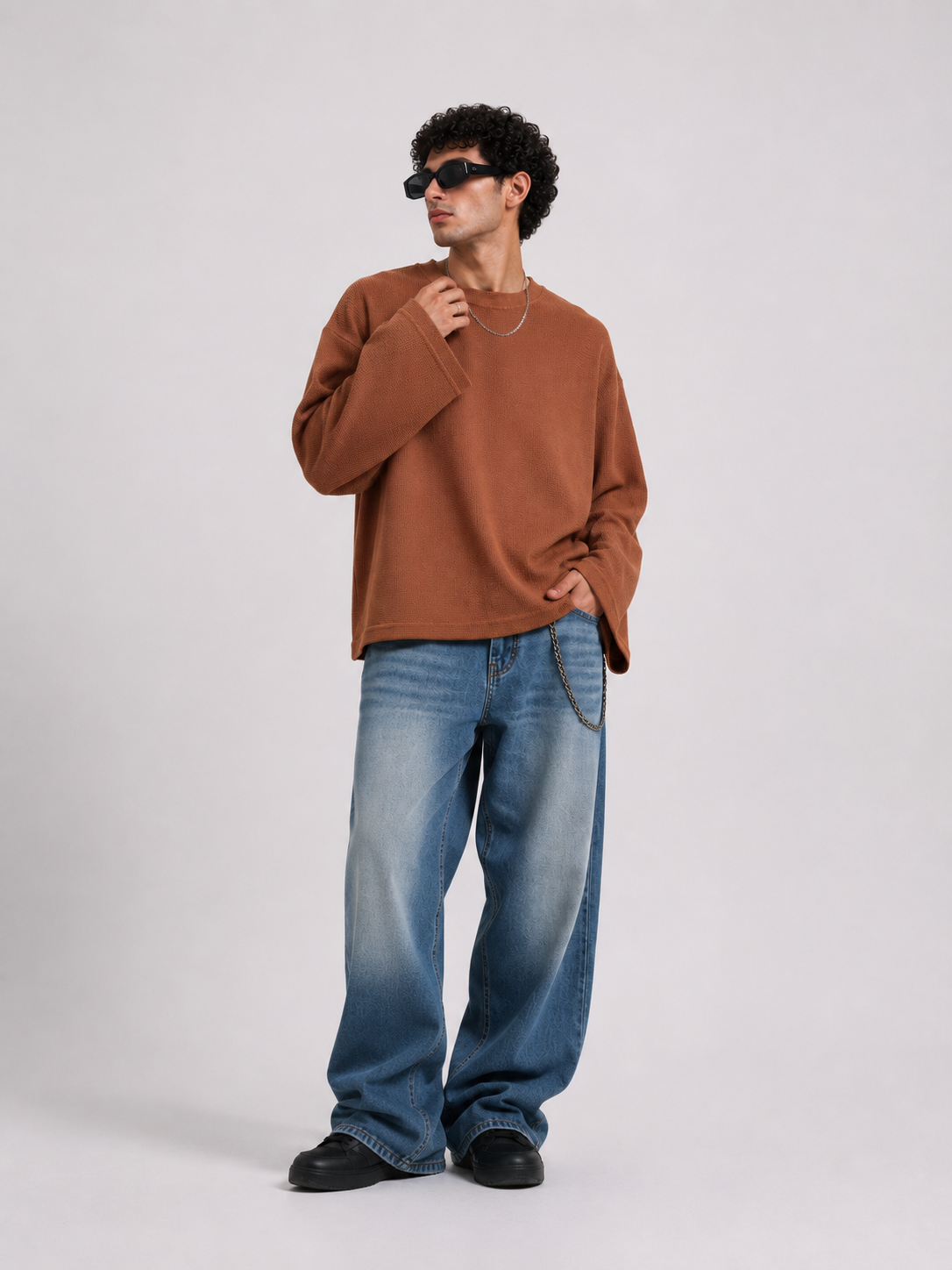 Waffle Knit Oversized Long Sleeve Tee – Mocha COLDWRLD