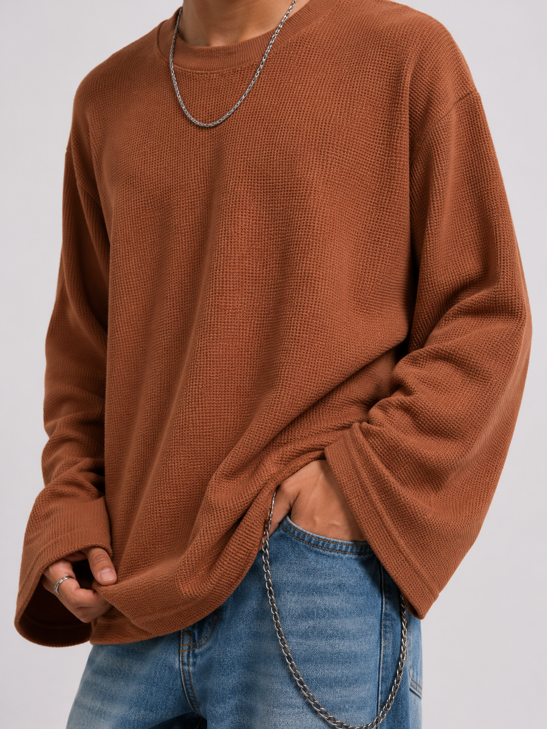 Waffle Knit Oversized Long Sleeve Tee – Mocha COLDWRLD
