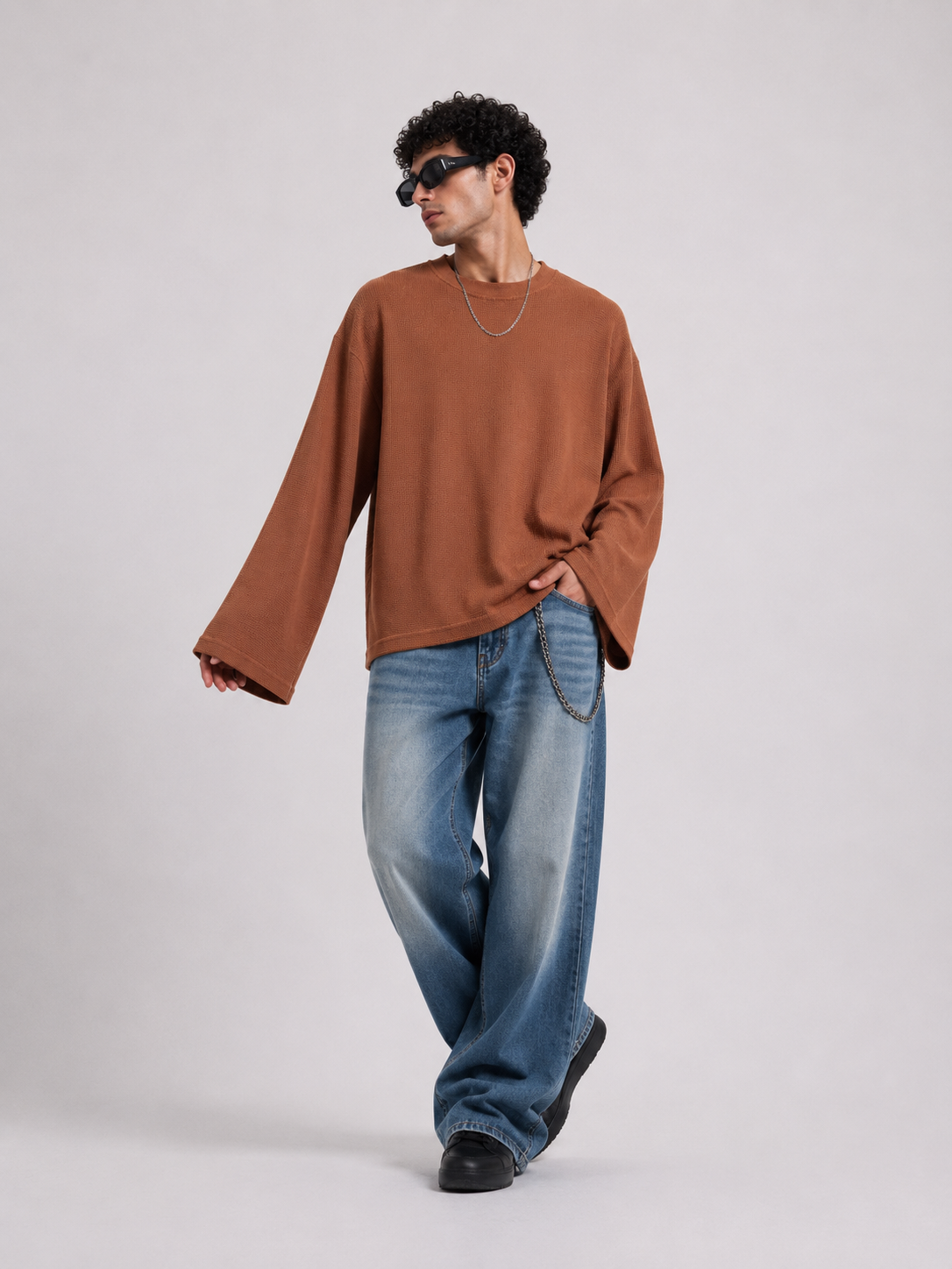 Waffle Knit Oversized Long Sleeve Tee – Mocha COLDWRLD