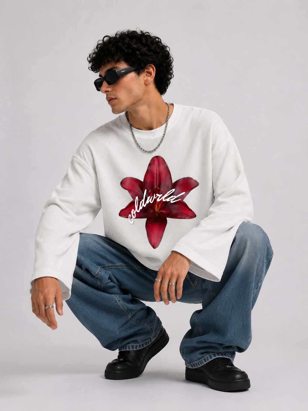 Red Lily Waffle Knit Tee - White Coldwrld