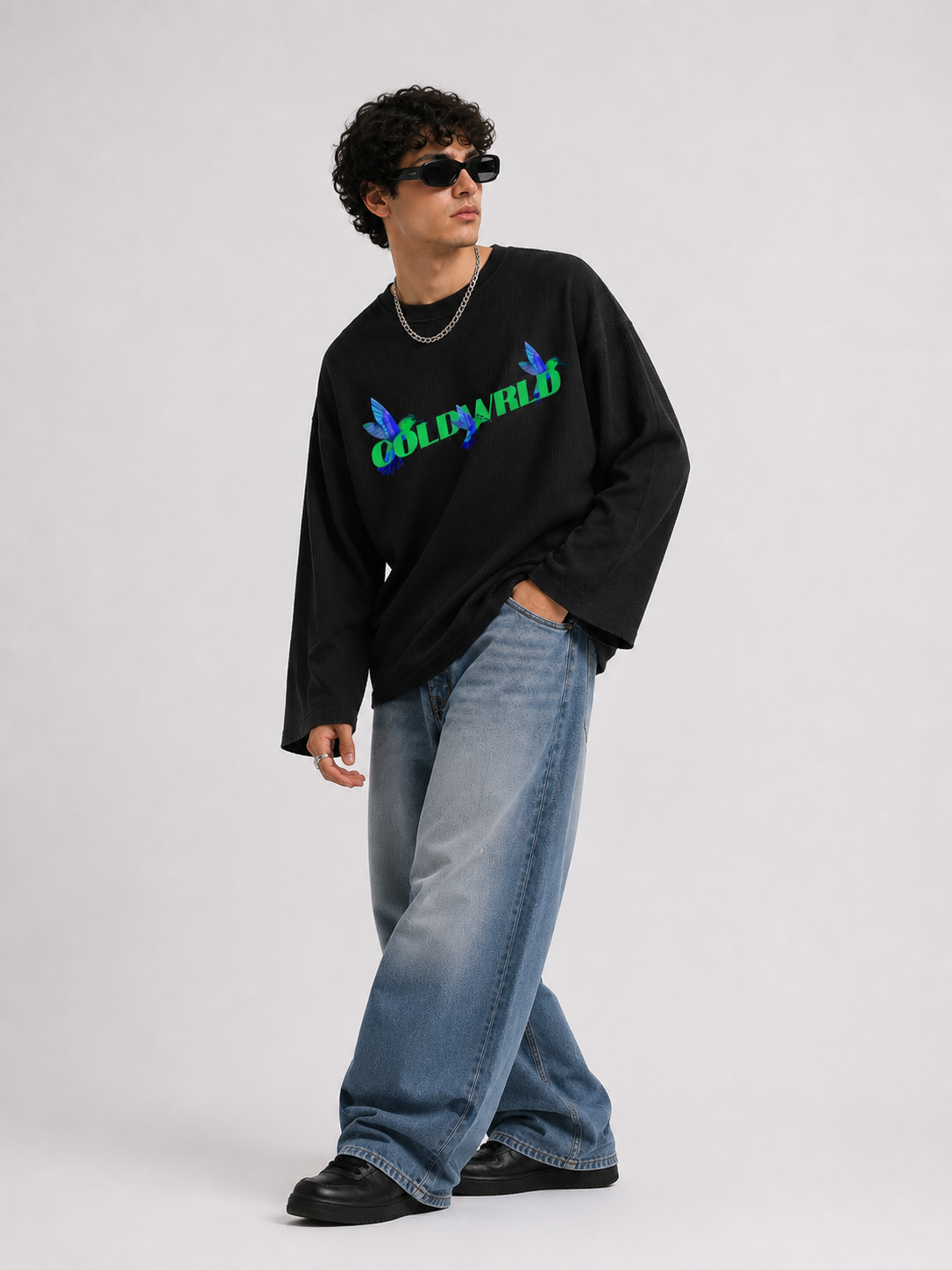 Hummingbird Waffle Knit Tee - Black Coldwrld