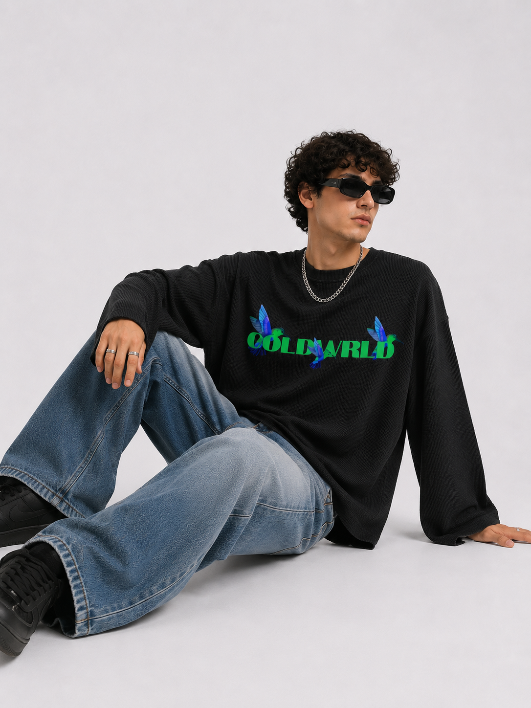 Hummingbird Waffle Knit Tee - Black Coldwrld