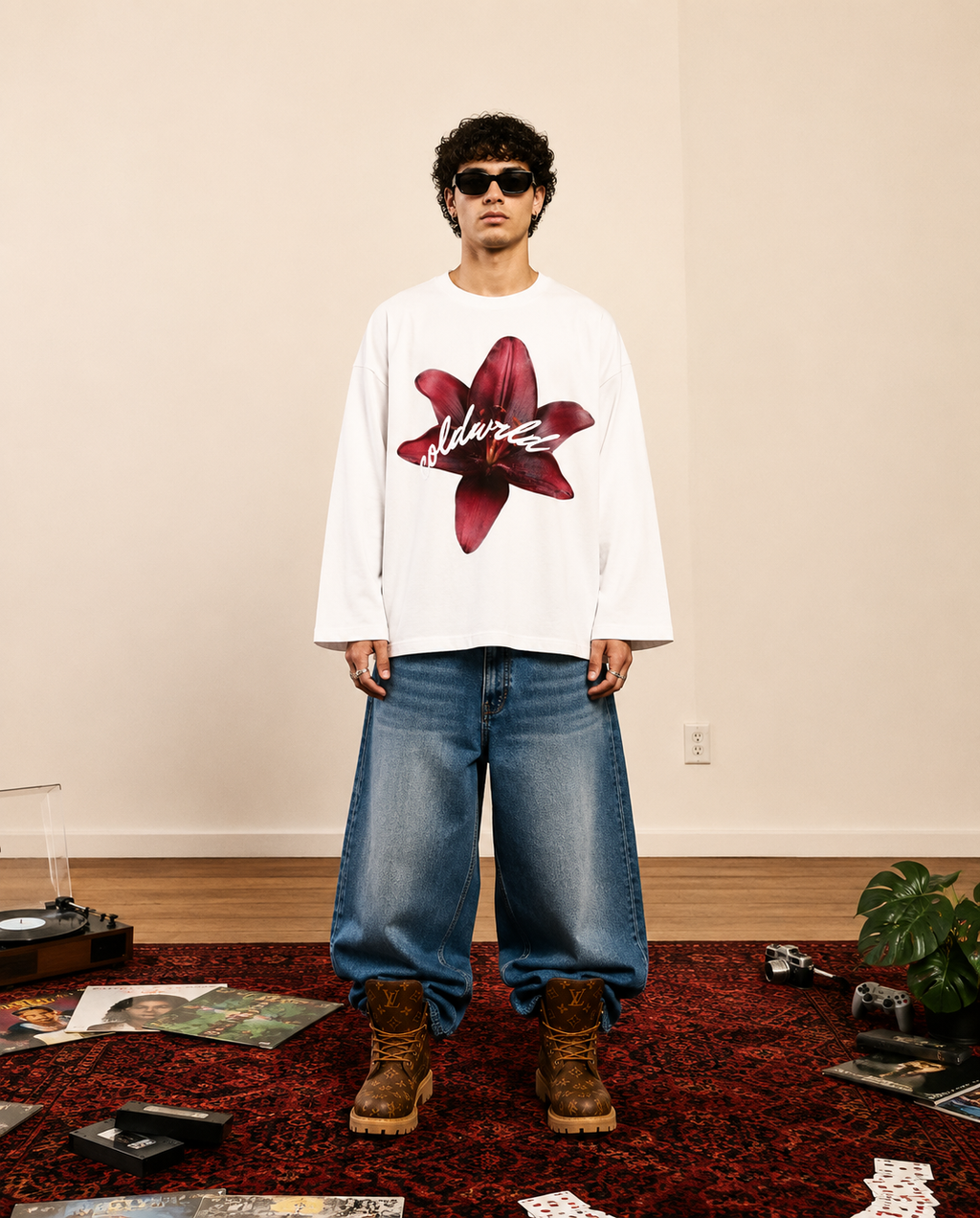 Red Lily Oversized Waffle Knit Tee – White Coldwrld