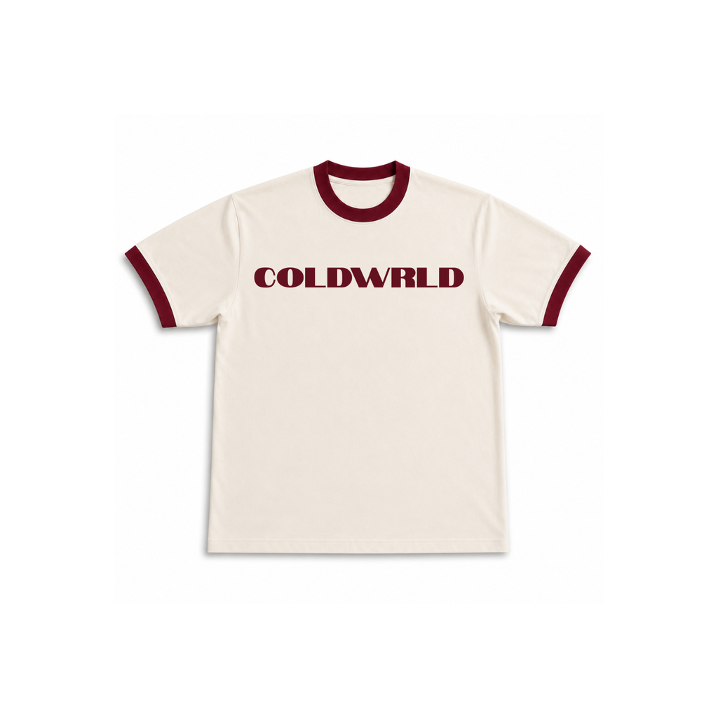 Ringer Tee - White & Maroon COLDWRLD