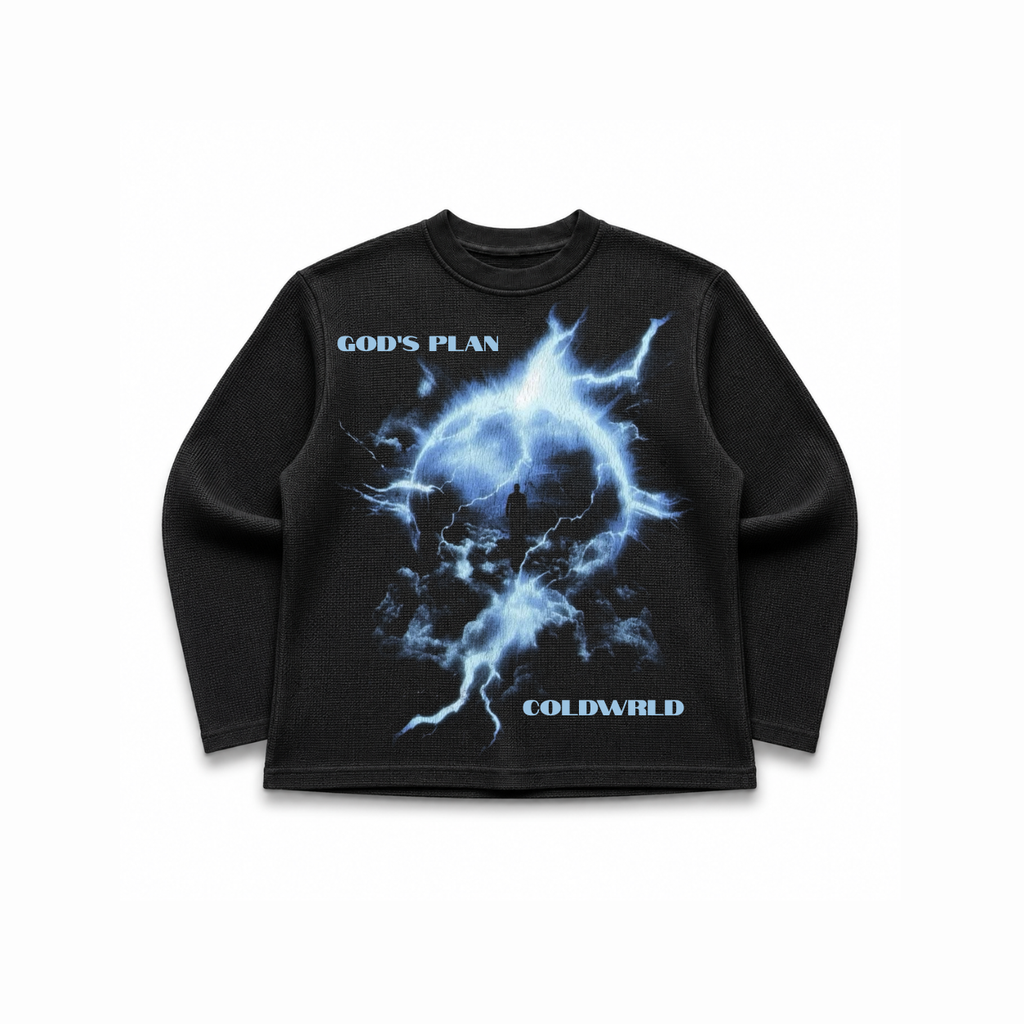 GOD'S PLAN WAFFLE TEE - BLACK COLDWRLD