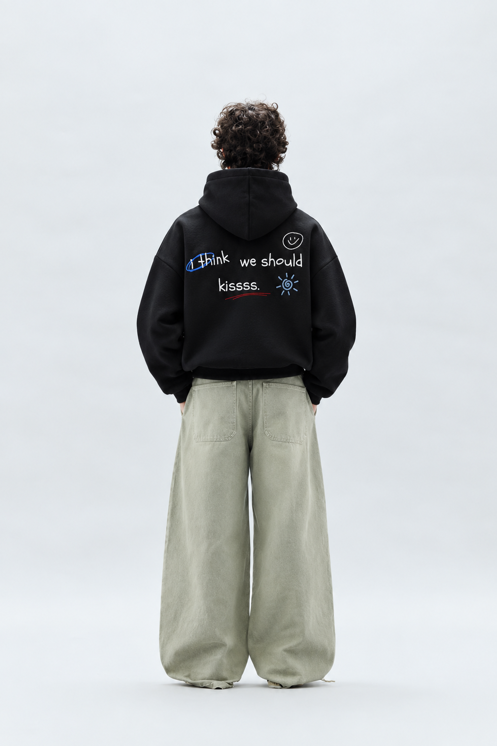 Think We Should Kiss Boxy Oversized Hoodie – Black