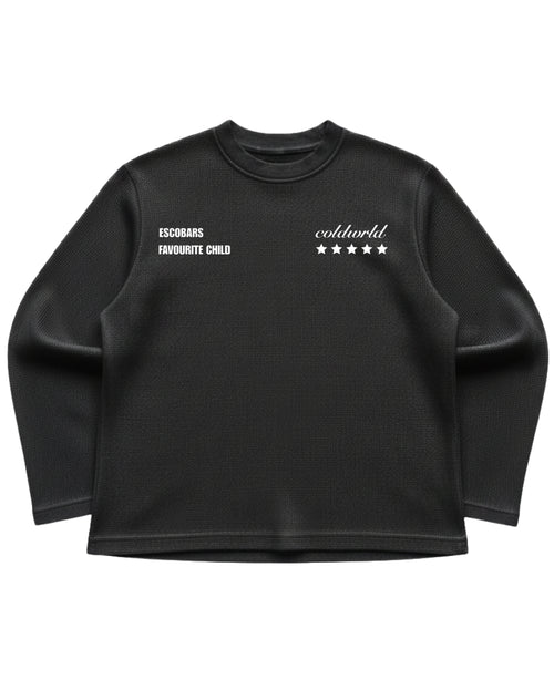 Black waffle knit oversized full-sleeve Front Design