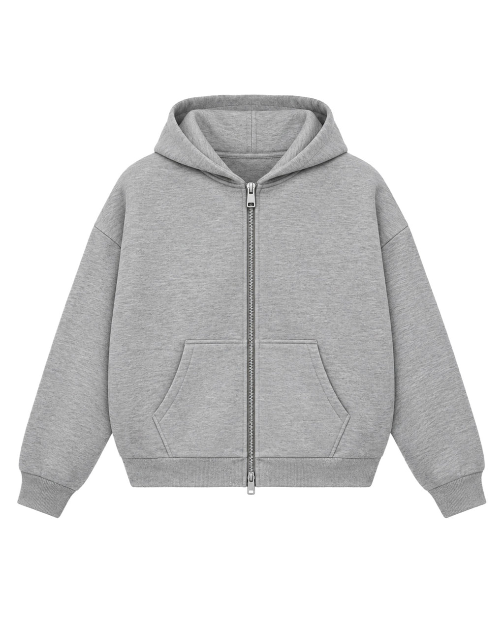 Grey Boxy Double Zipped Hoodie Front Design
